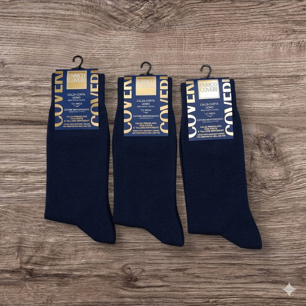 Calzini Corti Uomo Cotone Enrico Coveri - Pacco 3 Paia Mercerizzato Nero e Blu