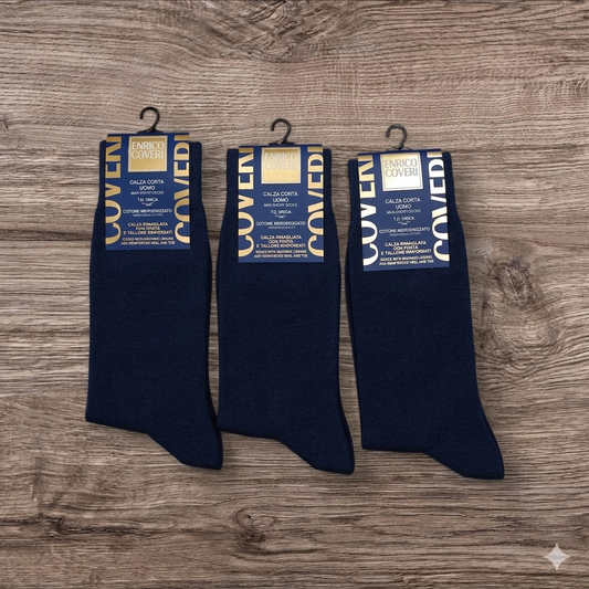 3 Paia di Calzini Coveri Corti in Fresco Cotone Mercerizzato Nero o Blu in Taglia Unica