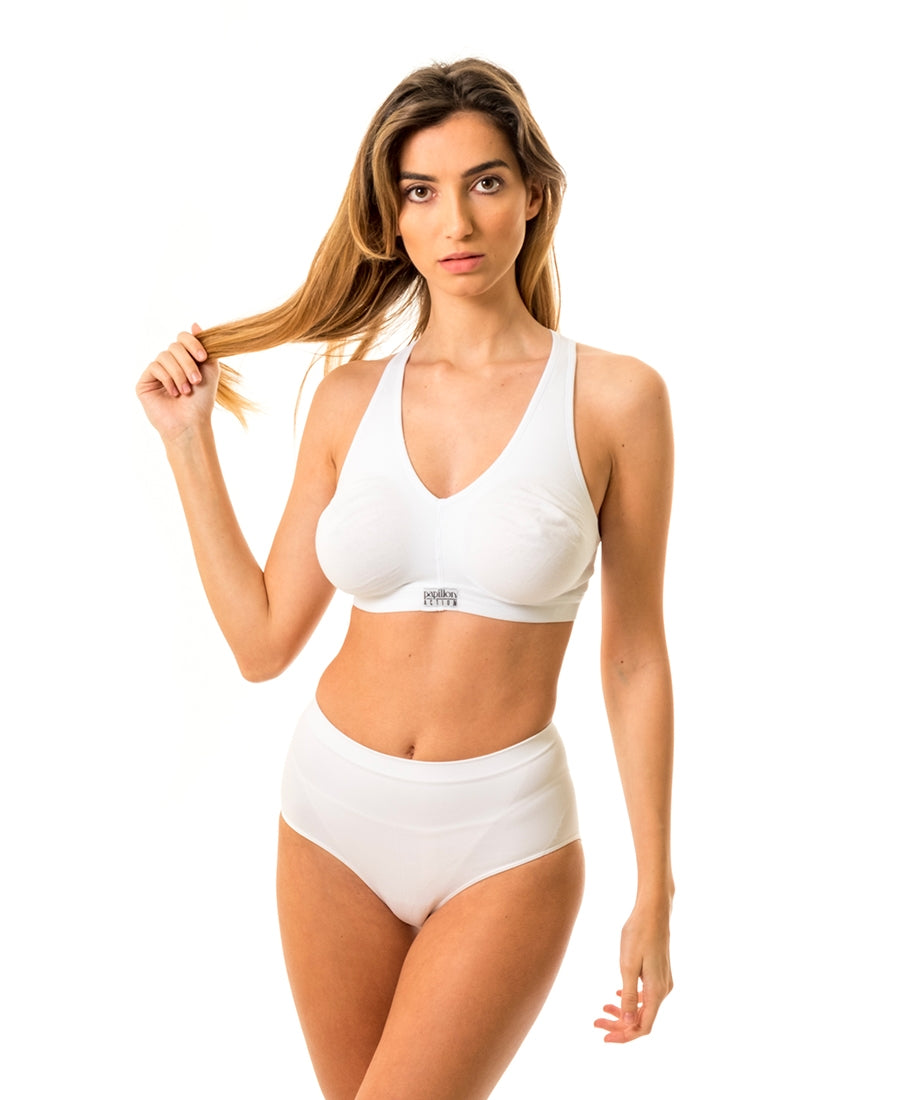 Reggiseno sportivo incrociato papillon bianco - indossato