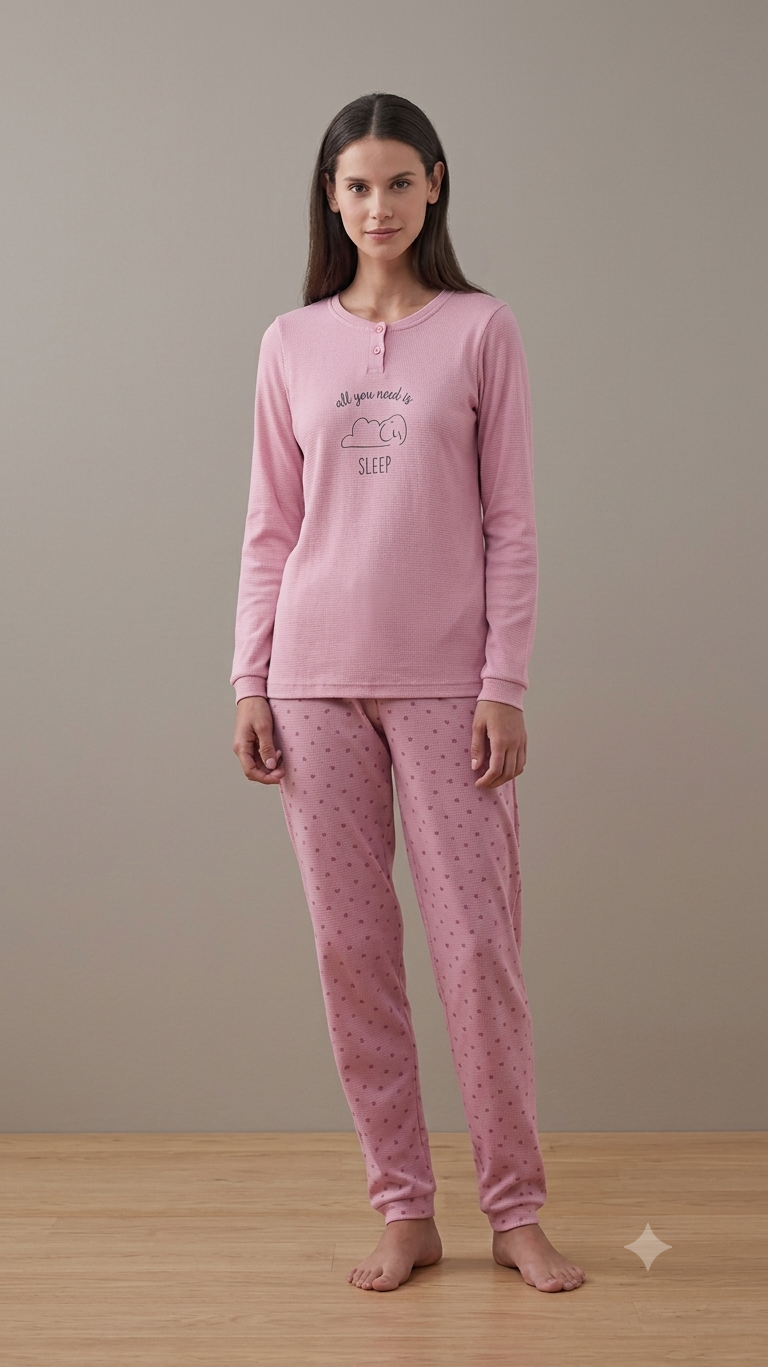 Pigiama Noidinotte Donna Caldo Cotone Sleep - Rosa