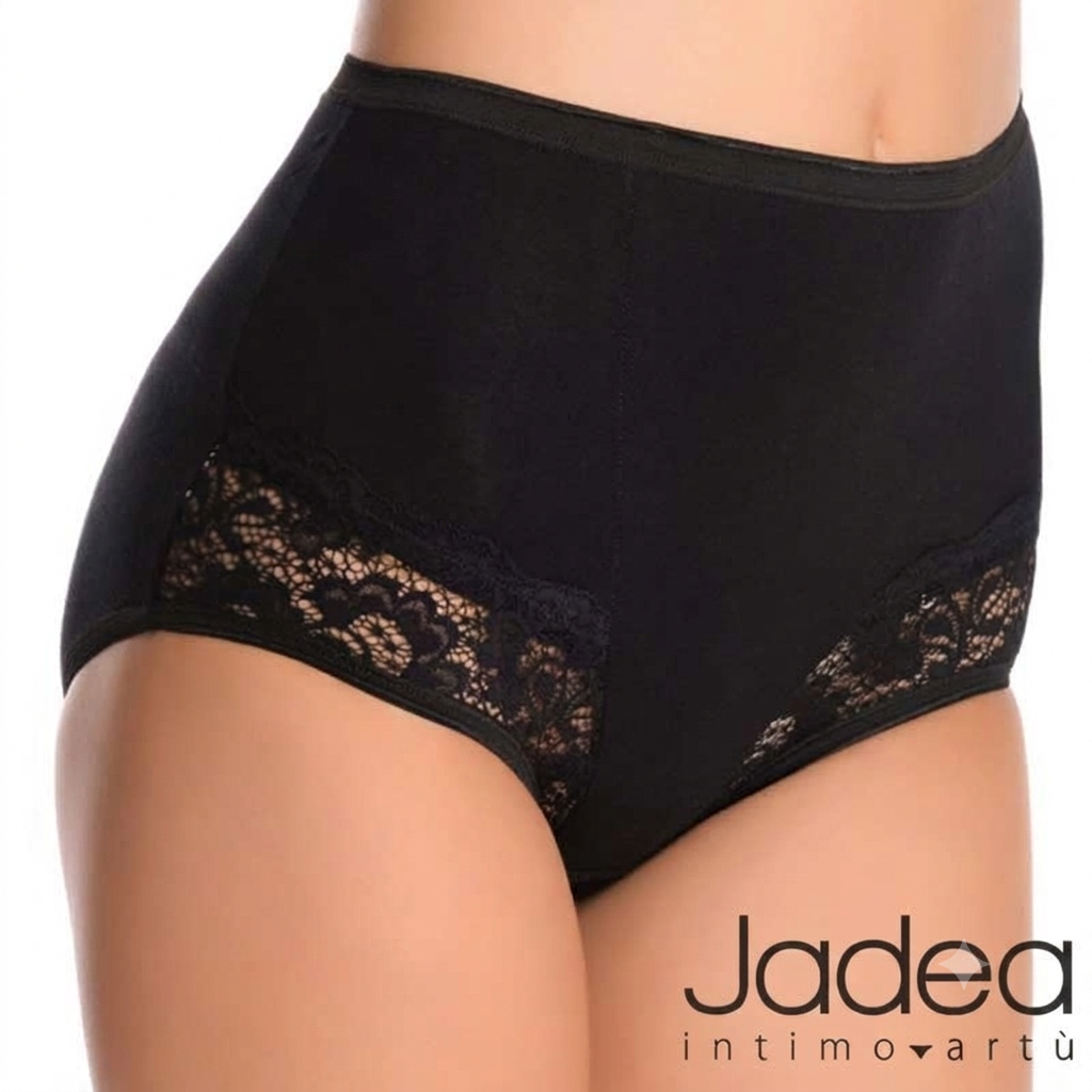 Jadea Slip Maxi Culotte Vita Alta con Pizzo in Cotone Elasticizzato – Bianco/Nero art. 06