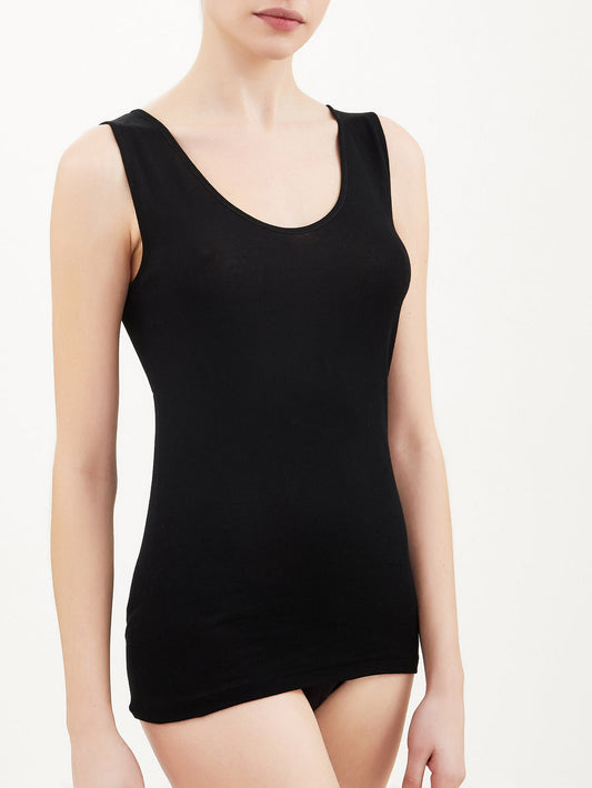 Canottiera Donna Filo di Scozia Spalla Larga – Ragno 100% Cotone - Nera