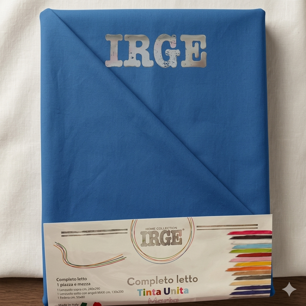 Irge - Completo Lenzuola 1 Piazza e Mezza in Cotone – Set 3 Pezzi Tinta Unita