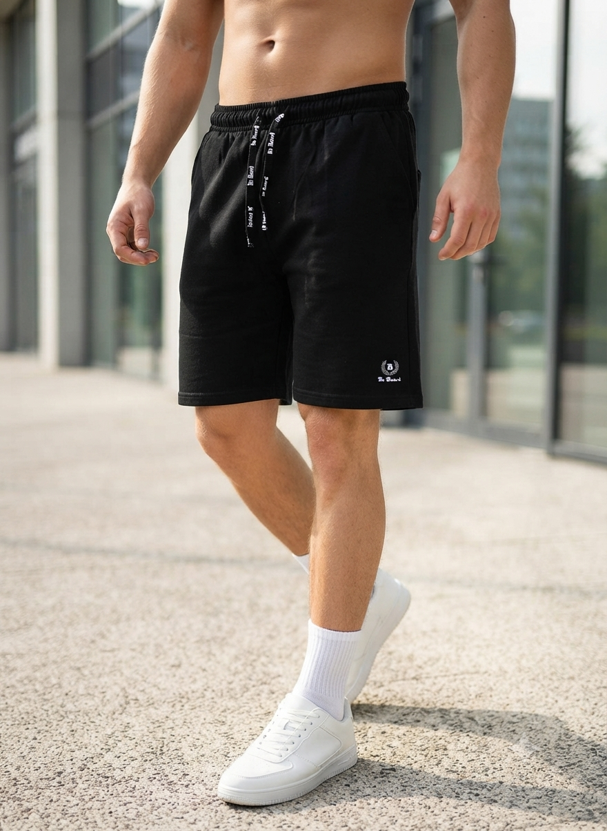 Pantaloncini Uomo Cotone con Tasche - Nero - Indossati