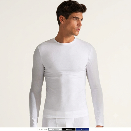 Maglia Intima Uomo Manica Lunga in Cotone Elasticizzato - Enrico Coveri - Bianca