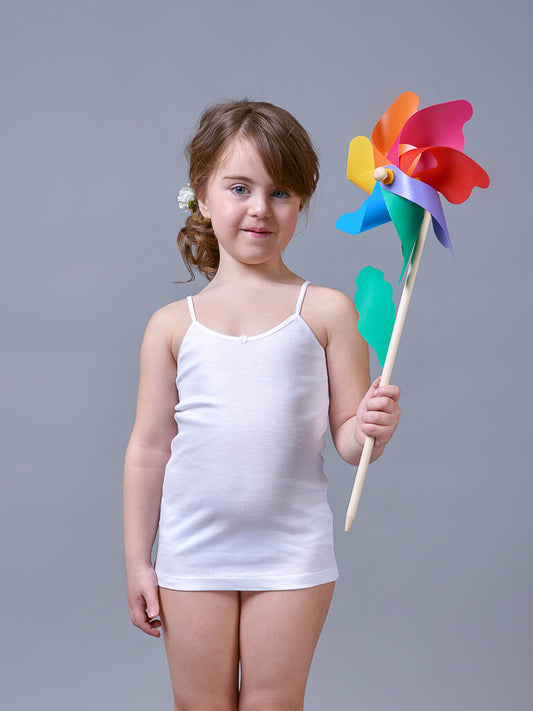 Canottiera Bambina Spalla Stretta 100% Cotone – Bianca