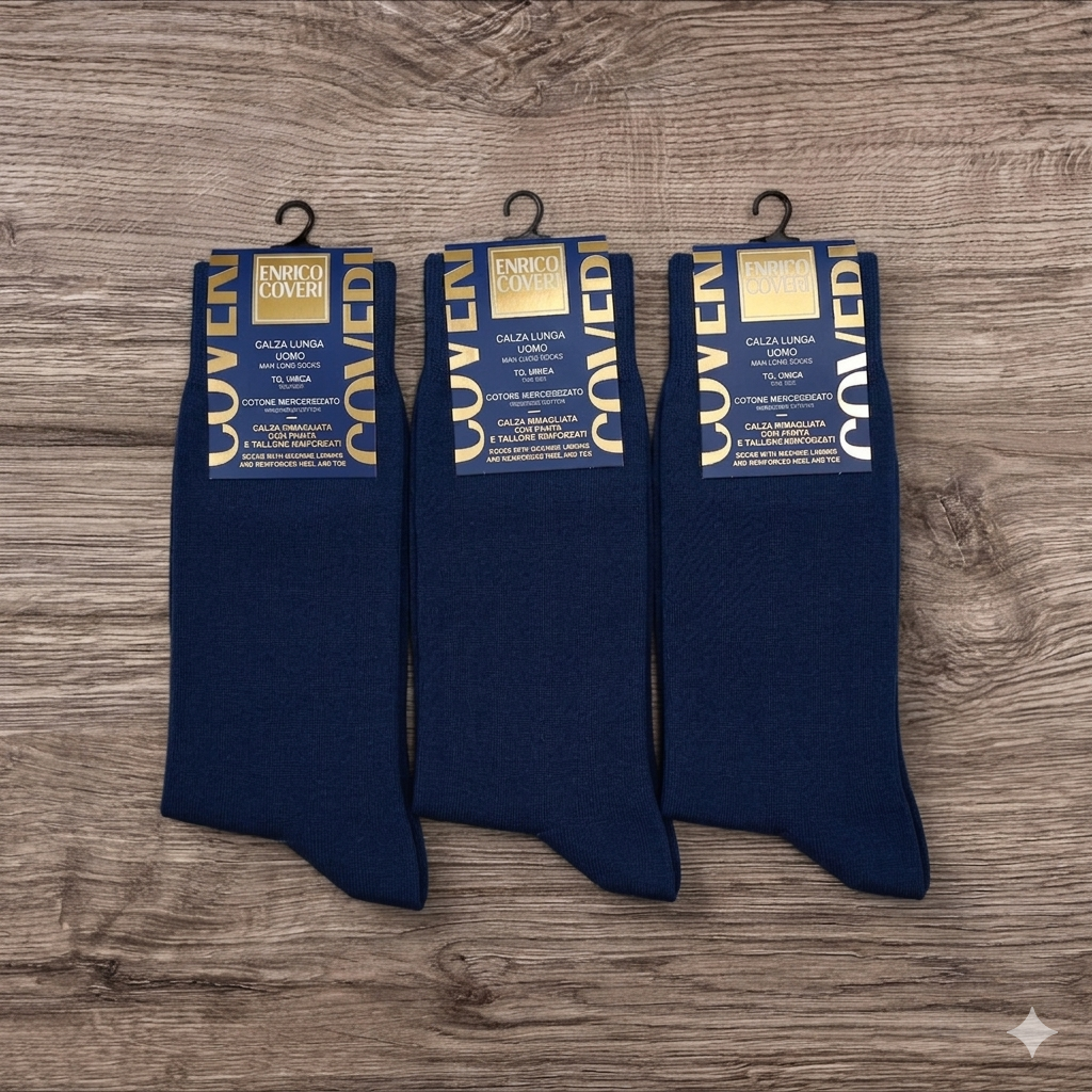 3 Paia di Calzini Coveri Lunghi in Fresco Cotone Mercerizzato Nero o Blu in Taglia Unica