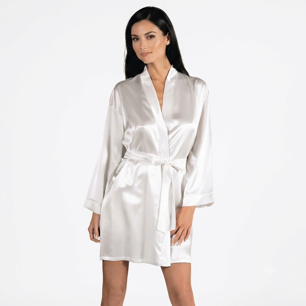 Kimono Sposa in Raso Setificato – Vestaglia Corta da Sposa