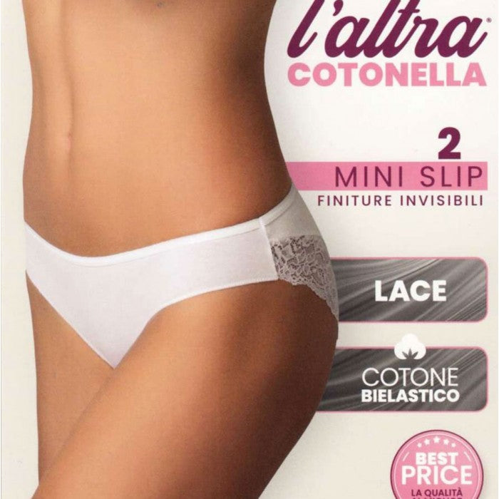 Cotonella – 2 Slip Donna in Cotone con Pizzo e Taglio Laser