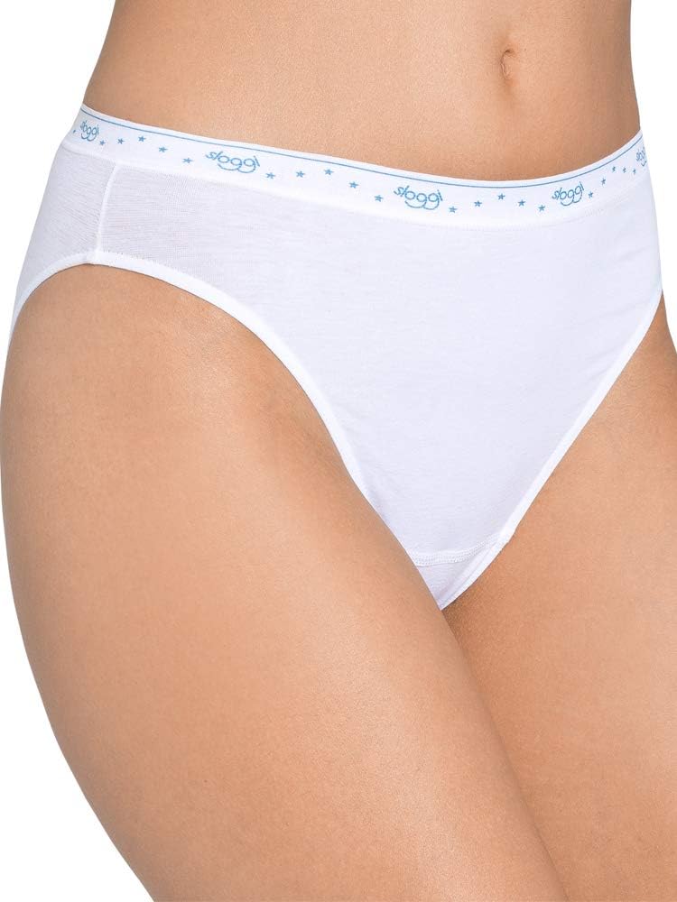 Sloggi 100 Tai - 2 Slip da donna in cotone alti e sgambati con elastico esterno - bianco o nero