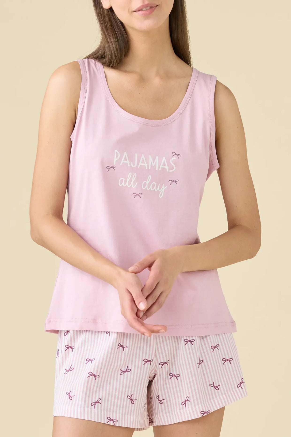 Noidinotte Pigiama Corto da Donna in 100% Puro Cotone a Spalla Larga - Glicine art. FA9616AB