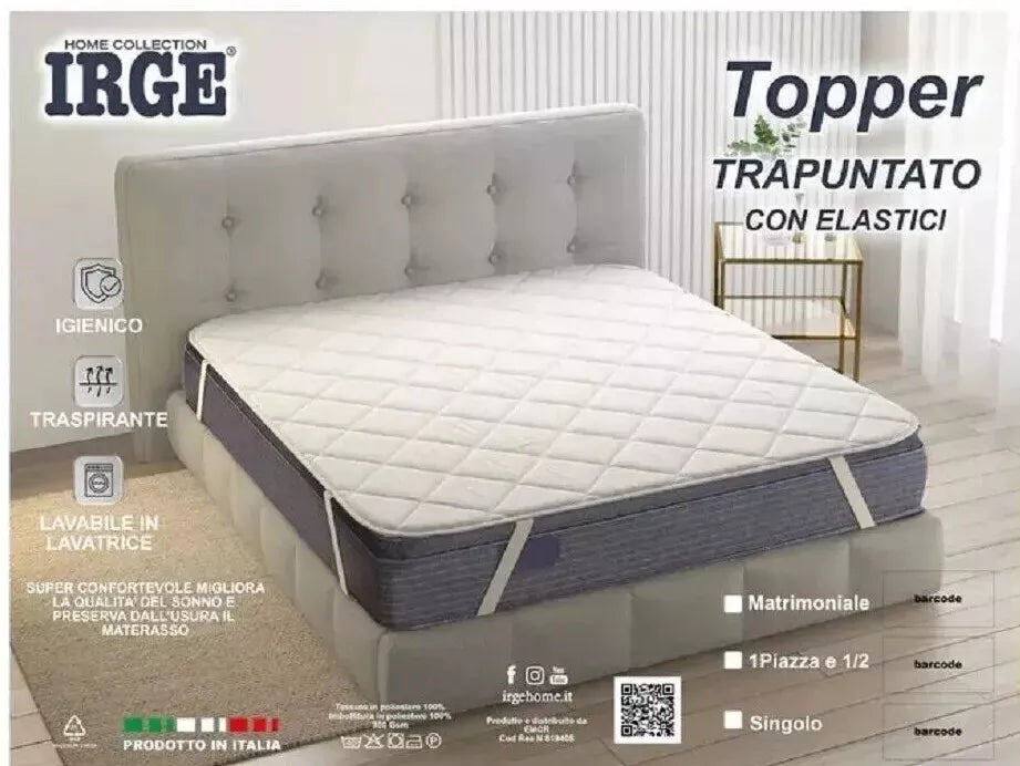 Topper Trapuntato Matrimoniale 170x200 con Elastici – Coprimaterasso Imbottito Traspirante