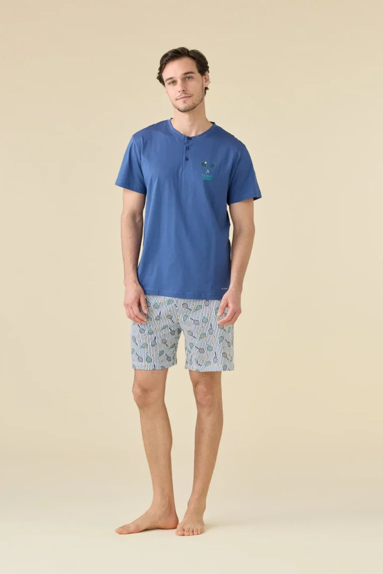 Noidinotte Pigiama Corto da Uomo in 100% puro cotone - Blu Profondo art. FA3264AB