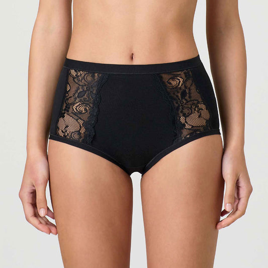 Jadea Slip Culotte Vita Alta con Pizzo sui Fianchi in Cotone e Modal – Bianco/Nero art. 534