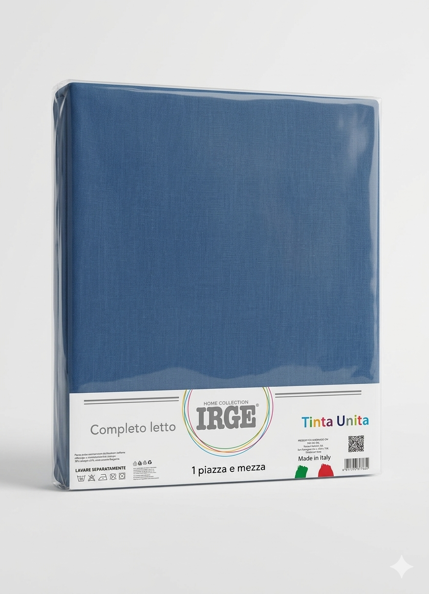 Irge - Completo Lenzuola 1 Piazza e Mezza in Cotone – Set 3 Pezzi Tinta Unita