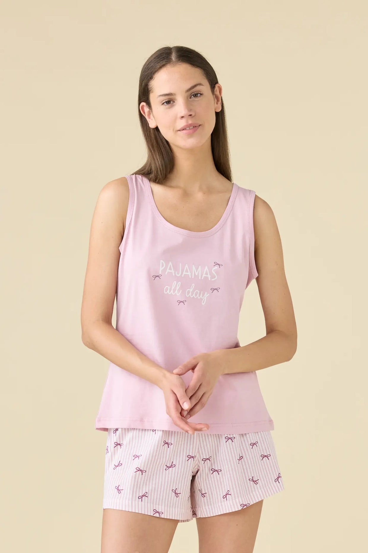 Noidinotte Pigiama Corto da Donna in 100% Puro Cotone a Spalla Larga - Glicine art. FA9616AB