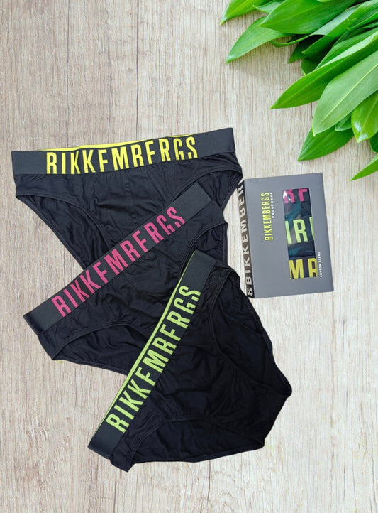 Bikkembergs Slip Uomo Tri-Pack Nero Elastico Fluo – Cotone Stretch